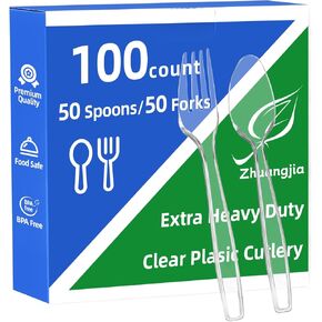 350 Count Clear Plastic Silverware, Extra Heavy Duty Plastic Forks, Premium Disposable Plastic Utensils Set, BPA-Free Heat Resistant Plastic Cutlery Set for Party Supplies, Weddings and Everyday Use