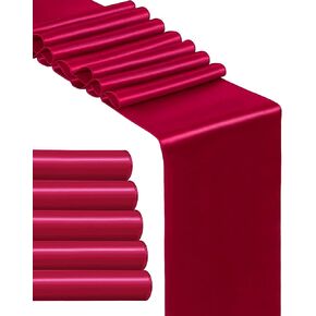 Cinvo 5 Pack Satin Table Runner Silk Smooth Fabric Table Runners for Wedding Birthday Banquet Party Christmas Holiday Decoration (12 x 108 Inch, Dark Red)