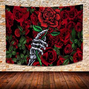 SHRAPHY Rose Tapestry 80x60 Inches Plant Garden Flower Leaf Tapestry Skeleton Man Skeleton Arm Tapestry Wall Hanging for Bedroom Living Room GTXTUH87