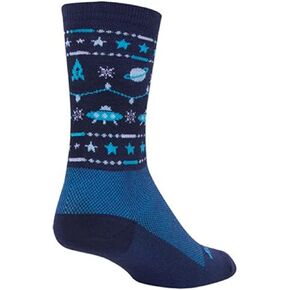 SockGuy Wool Crew 6in Ugly Sweater Blue 4 Limited Edition Holiday Cycling/Running Socks (Sweater Blue - L/XL)
