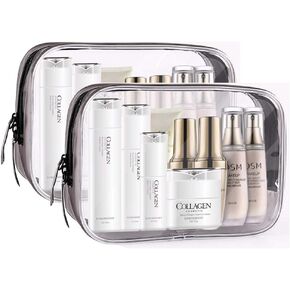 Clear Travel Bags For Toiletries and Cosmetic, TSA Approved Clear Organizer Bags, Waterproof Pvc Clear Pouches For Airline Travel, Bathroom And Organizing (Black 4pcs big)