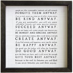 Simply Said Rustic Frame – “Forgive Them Anyway" – Sign Featuring 8 Positive and Inspiring Reminders - Meaningful & Helpful - 10" x 10" x 1.5 - Real Wood Hand Crafted In USA