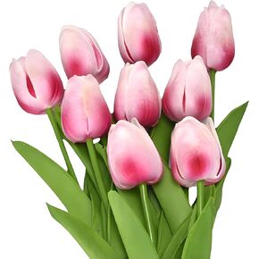 10 Pcs Blue Tulips Fake Artificial Flowers Real Touch 13" Silk Flower for Home Decor Wedding Bouquet Decorations Floral Arrangements