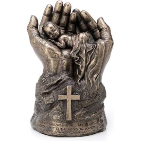 Veronese Design 8.25 Inch Sleeping Baby in Lord's Hands Cross Religious Motivational Spiritual Sculpture Antique Bronze Finish Statue