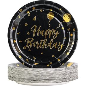 Paper Plates, 50pcs Disposable Dessert Plates, White Gold Polka Dots, Biodegradable, Round, 7inch, for Birthday Decorations Party