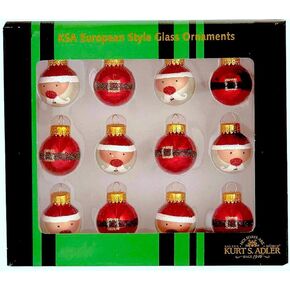 Kurt S. Adler 25MM Glass Santa and Buckle Ball, 12 Piece Set Ornaments, Red, Count,Christmas