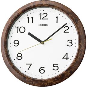 Seiko Holt - Analog Style - Arabic Numbers - White Face - 12 Inch Wood Look Matte Brown Plastic Easy to Read Wall Mounted Clock Time Keeper