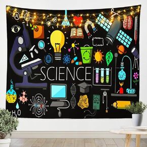 Science Theme Tapestry for Boys Girls Back to School Gifts Tapestries,Math Geometry Science Wall Tapestry Science Formula Wall Hangings Teens Kids Math Equation Wall Art Tapestry Black,59"X82"