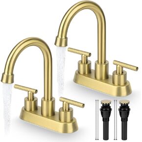 2Pcs Bathroom Faucets 3 Hole, 4 Inch Faucet for Bathroom Sink with Pop-up Drain & Supply Hoses,360°Swivel Spout RV Bathroom Sink Faucet, 2 Handle Centerset Faucet for Bathroom Sink,Vanity