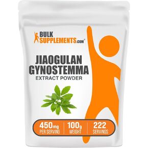 BulkSupplements.com مسحوق مستخلص جياوجولان - جينوستيما بنتافيلوم، مسحوق جياوجولان - مسحوق مستخلص جينوستيما - نباتي وخالي من الغلوتين، 450 مجم لكل وجبة، 250 جم (8.8 أونصة) (عبوة من قطعة واحدة) in Kuwait