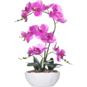 19" H Phalaenopsis Faux Orchid Plant Silk Orchid Centerpiece Artificial Floral Arrangement in Ceramic Pot (White)