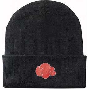 Anime Embroidered Beanie Knit Hats Winter Caps for Womens and Men Funny Winter Sking Warm Hat Black