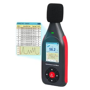 Decibel Meter Data Logger Digital Sound Decibel Meter, Sound Level Meter with 43,000 Data Record & Export, Rechargeable Noise Meter with A/C Frequency&DC Output, 3-Color Alarm, Real Time Measurement