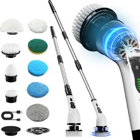 IAGREEA Electric Spin Scrubber with 6 Heads Replacement for Cleaning Bathroom, IPX5 Waterproof Bathroom Cleaner Brush, Shower Scrubber with Adjustable Extension Handle for Tub Shower Tile Floor