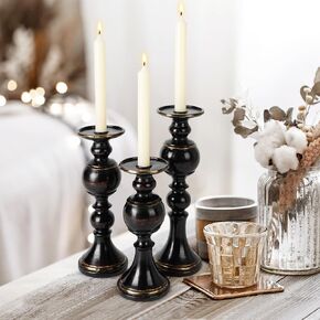 AELS Tall Candle Holders Set of 3, Rustic Candlestick Holder, Vintage Centerpiece Table Decorations, Fireplace Mantel Decor, Elegant Antique Candle Holder Decor, Gift Ideas, Distressed Gold