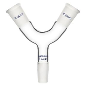 Glass Y-Shaped Connecting Adapter, Borosilicate Glass Y Shape 3-Way Connector Adapter with Three 24/40 Standard Joints for Laboratory Distillation