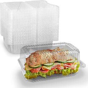 MT Products Disposable Plastic Hinged Loaf Containers - Durable Small Hoagie Container - Perfect For Hoagies, Fruits, Salad and Slice Cakes (Pack of 40) - Made in The USA