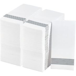 LITOPAK 100 Pack Guest Towels Disposable, Soft And Absorbent Bathroom Napkins, Paper Guest Towels for Bathrooms, Party, Wedding or Events. White and Silver