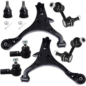 8Pcs Front End Suspension Kit Fit For 2006-2011 Ho-nda Civic (1.3L 1.8L), 2 Lower Control Arm w/Ball Joint 2 Sway Bar Link 4 Outer Inner Tie Rod End (# K620382 K620383 EV800246 ES800373 K80768)
