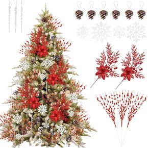 84 Pack Christmas Tree Decorations, Glitter Berry Stems, Acrylic Clear icicles Ornaments, Snowflake Ornaments, Artificial Christmas Flowers, Natural Pine Cones, Xmas Tree Decor (Blue)