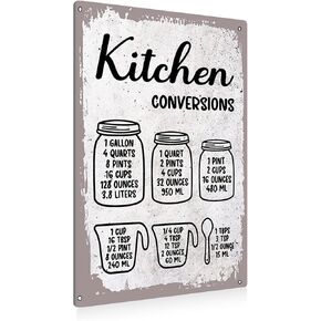 BEASTZHENG Funny Kitchen Conversions Metal Tin Sign Wall Art Decor Farmhouse Retro Sign for Home Decor Gifts - 8x12 Inch