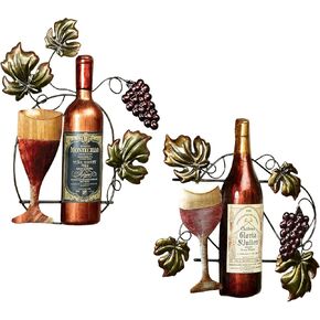 Touch of Class Wine Lovers Selection Wall Art Multi Jewel Set of Two - Made of Metal - Tuscan Style - Grape Decorations - Vineyard Themed Decor for Kitchen - Grapevine