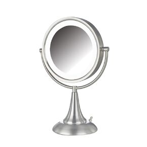 JERDON Lighted Tabletop Makeup Mirror - Halo Lighted Makeup Mirror with 1X and 8X Magnification in Nickel Finish - 8.5-Inch Diameter Vanity Mirror - Model HL8510NL