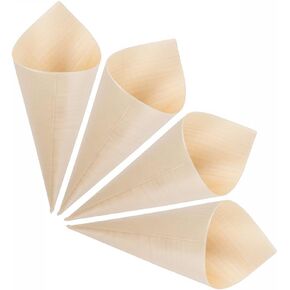 Gere Disposable Wood Charcuterie Cones Plates, Large 7.1 inches Tall x 2.75 inches Dia - 100 Pieces, for Appetizers, Charcuterie, Parties, Catering Events, Wooden Disposable Bowls