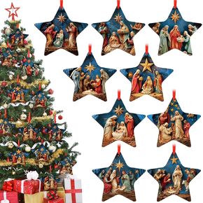 Suzile 27 Pcs Nativity Star Christmas Tree Hanging Ornaments Mini Nativity Star Small Nativity Star Christmas Decor Wooden Vintage Christmas Party Decorations Xmas Home Decor