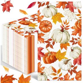 100PCS Fall Paper Napkins Blue Thanksgiving Napkins 3 Ply Autumn Napkins Disposable Blue Pumpkin Napkins Decorative Fall Paper Guest Towels for Bathroom Kitchen Party Supplies Wedding