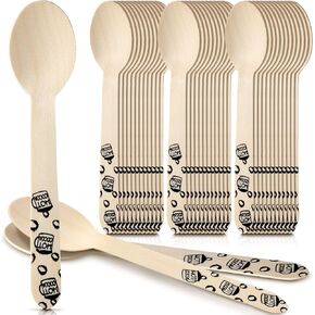 Gerrii 100 Pcs Christmas Wooden Spoons Hot Cocoa Disposable Spoons 6'' Wooden Coffee Spoons Tasting Spoons Wooden Cutlery Spoons for Soup Coffee Chocolate Ice Cream Cake Summer Party(Hot Cocoa)