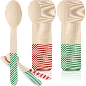Gerrii 100 Pcs Christmas Wooden Spoons Hot Cocoa Disposable Spoons 6'' Wooden Coffee Spoons Tasting Spoons Wooden Cutlery Spoons for Soup Coffee Chocolate Ice Cream Cake Summer Party(Hot Cocoa) in Kuwait