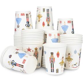 100Pcs Nutcracker Paper Cups Christmas 9oz Disposable Party Cups Watercolor Holiday Soldier Fairy Drinking Cups for Hot Cold Beverage Coffee Tea Xmas Winter Birthday Party Supplies