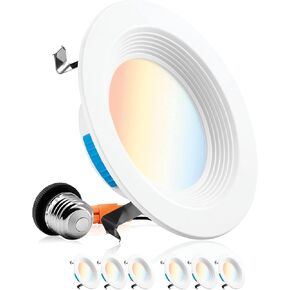 PARMIDA (6 Pack) 4 Inch 5CCT LED Recessed Lighting, Dimmable, 9W, 650LM, 2700K/3000K/4000K/5000K/6000K 5 Color Selectable, Baffle Trim Retrofit Can Light, Wet Rated, ETL & Energy Star Certified