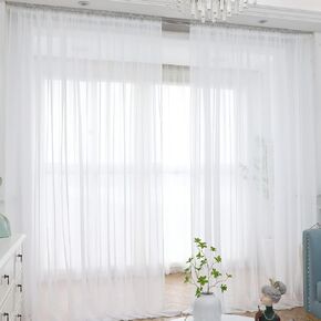 Window White Sheer Curtains 72 Inches Long 2 Panels Sheer White Curtains Basic Rod Pocket Panel for Bedroom Children Living Room Yard Kitchen (White, 52" W x 72" L | 2 pcs)