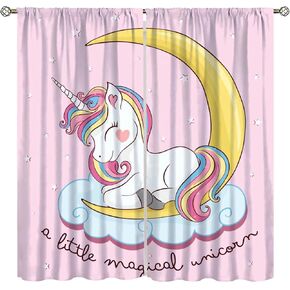 Unicorn Blackout Window Curtains,Colorful Fantasy Art Theme Lovely Unicorn Moon Print Patter,for Girls Bedroom Kids Room Window Drapes Set 2 Panels,42x45 Inches
