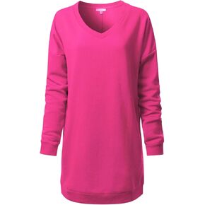 MixMatchy Women's Casual Loose Fit V-Neck Fleece Pullover Sweatshirts Long Sleeve Tunic Fall Winter Outfits