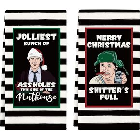 Funny Christmas Towels, 2 Pack Holiday Bathroom Hand Towels Merchandise Gifts, Absorbent Kitchen Dish Towels Set, Cute Christmas Kitchen Bathroom Decorations, Novelty Xmas Gifts