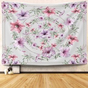 Mocsicka Mandala Floral Medallion Tapestry Sketched Flower Plant Aesthetic Bohemian Hippie Tapestries Wall Hanging For Room 59x51 Inch