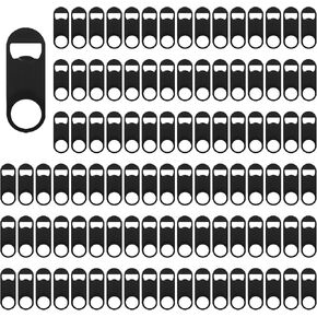 100 Pack Flat Beer Bottle Opener 7 inch Stainless Steel Flat Bottle Opener Black Beer Bottle Openers for Bartender Kitchen Bar Restaurant (7 Inch)