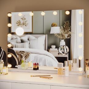 GAOMON Vanity Mirror with Lights, 32" x 24" Makeup Mirror with 17 LED Bulbs and USB & Type-C Charging Port, 3 Colors Modes, 3X Detachable Magnification Mirror for Tabletop