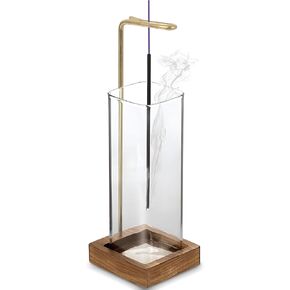Wooden Incense Holder with Glass, Incense Stick Holder with Ash Catcher, Modern Incense Burner for Home Decor Yoga Meditation (Circular)