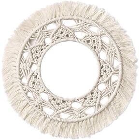 Garneck Macrame Woven Tapestry,13.5" Wall Hanging Tassel Fringe Round Boho Wall Art Decor, Nordic Style Home Christmas Decor for Bedroom Baby Nursery