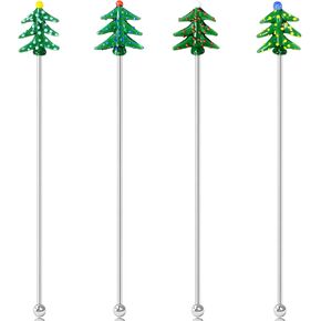 4Pcs Christmas Pine Tree Shape Cocktail Swizzle Stick Stainless Steel Coffee Stirrers Juice Milk Drink Stirring Rod Wedding Bar Beach Party Swizzle Sticks