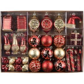 Valery Madelyn Christmas Tree Ornaments Set, 100ct Red and Gold Shatterproof Christmas Tree Decorations Bulk, Luxury Gnome Hanging Ball Ornaments for Xmas Trees Holiday Decor