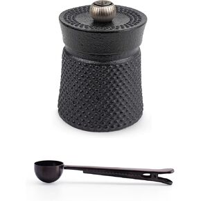 Peugeot BALI FONTE Cast Iron Pepper Mill, 8cm/3 In, With Stainless Steel Spice Scoop/Bag Clip (Black)