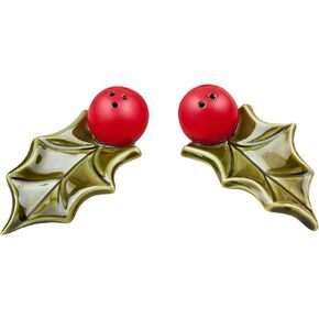 Mud Pie Holly S and P Shaker, salt 2" x 4 1/4" | pepper 1 1/2" x 4 1/4", GREEN