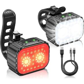 Bike Lights, [8+12 Modes & Rechargeable] Bicycle Lights Set Super Bright, IPX6 Waterproof Bike Lights for Night Riding Front and Back, Bicycle Headlight and Tail Light Set