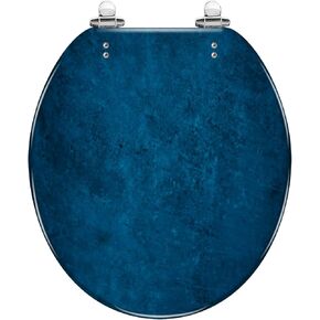 Round Toilet Seat Navy blue rough Toned texture Old scratched damaged wall surface Blue Resin Toilet Seat Quietly Slow Close with Quick-Release Hinges Toilet Seat with Cover Easy to Clean Install