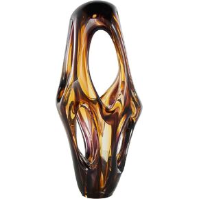 Deco 79 Glass Abstract Decorative Vase Cutout Centerpiece Vase with Pink and Amber Accents, Flower Vase for Home Decoration 9" x 6" x 20", Yellow